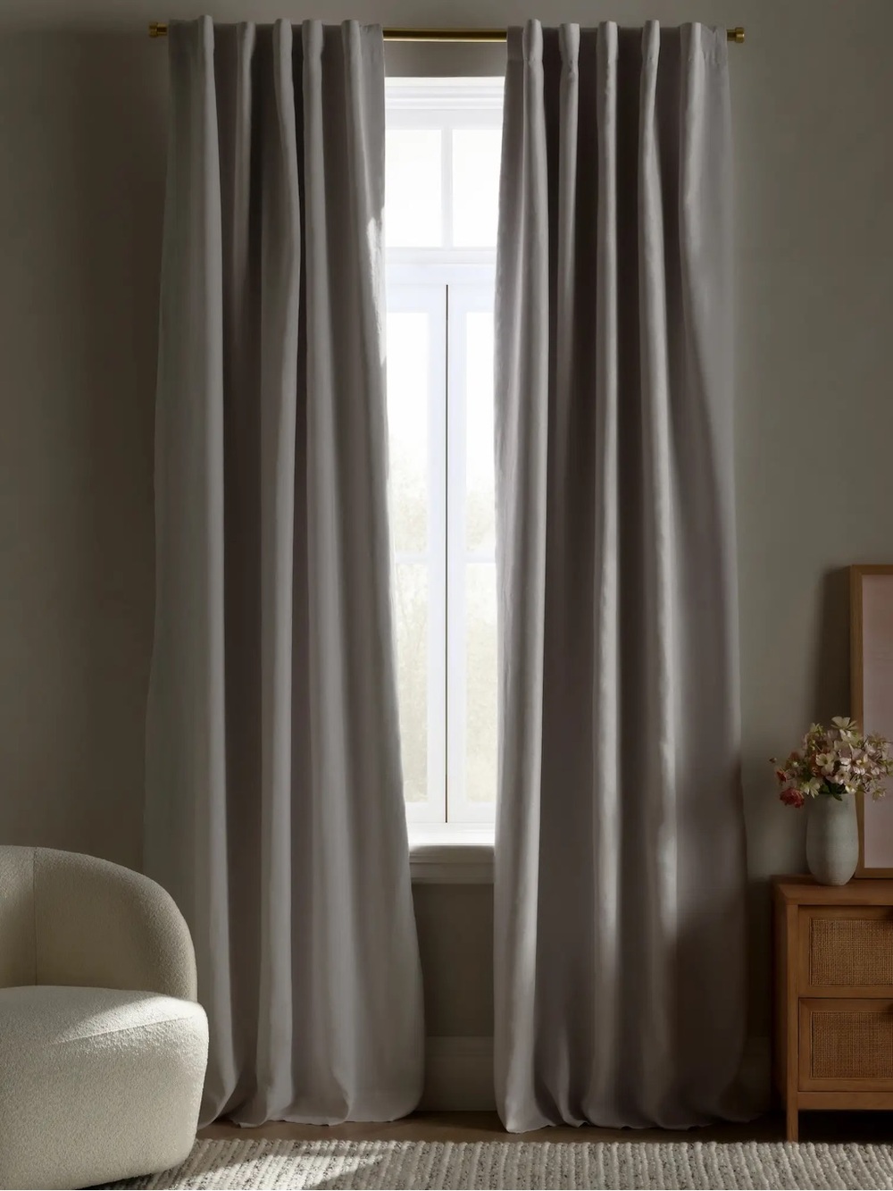 NWT QUINCE Set Of 2 48x84 European Linen True Blackout Curtains Cloud 8343
